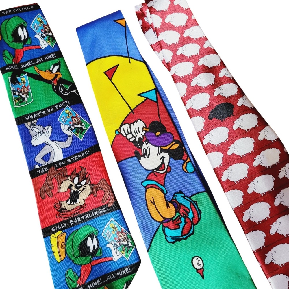 Looney Tunes Mickey Mouse Fanstyle Paris Mens Neckties Lot of 3 Disney Sheep - Picture 2 of 5